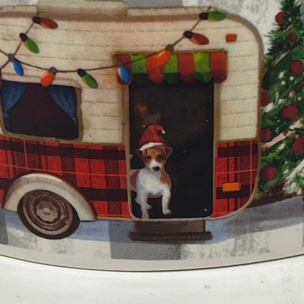 Christmas Vintage Camper Dog Cat Santa Hat Pet Bowl Merry Bright Holiday Decor